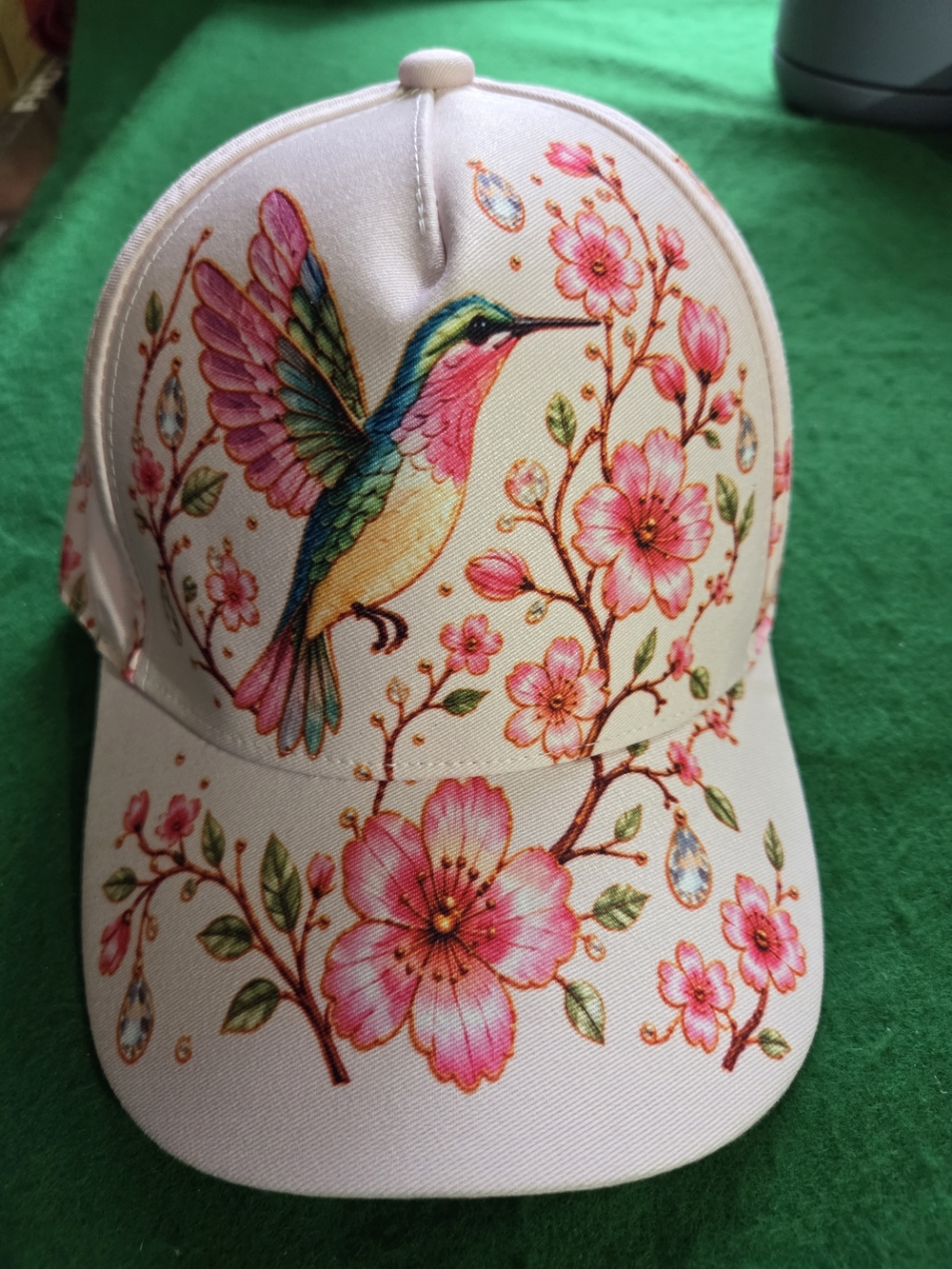 Pink Floral Hummingbird Baseball Cap